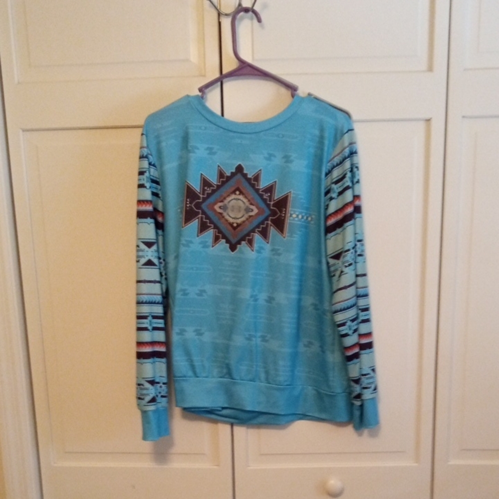 Stylish Blue Patterned Crewneck Sweater